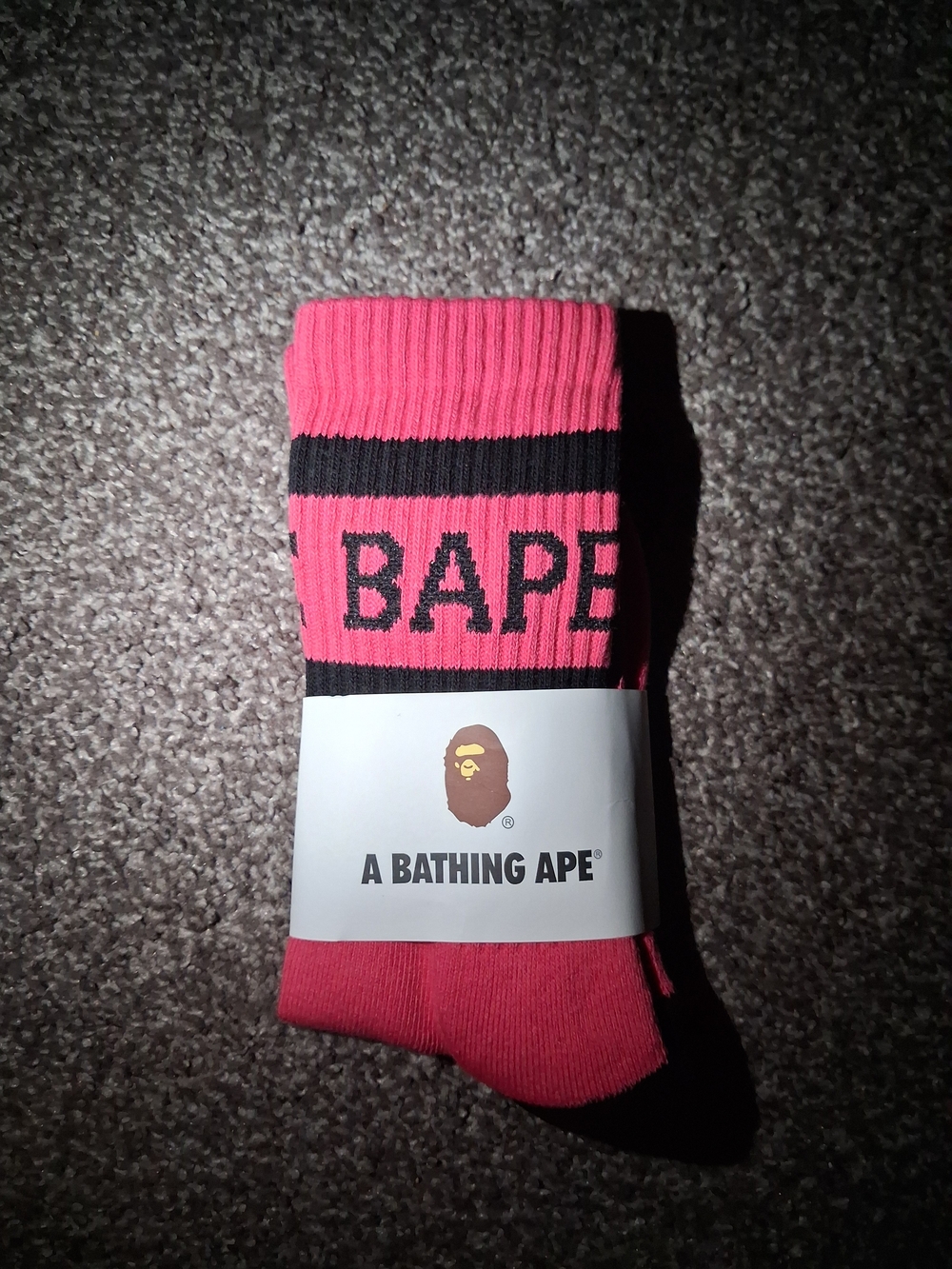 Bape Pink & Black Logo Crew Socks